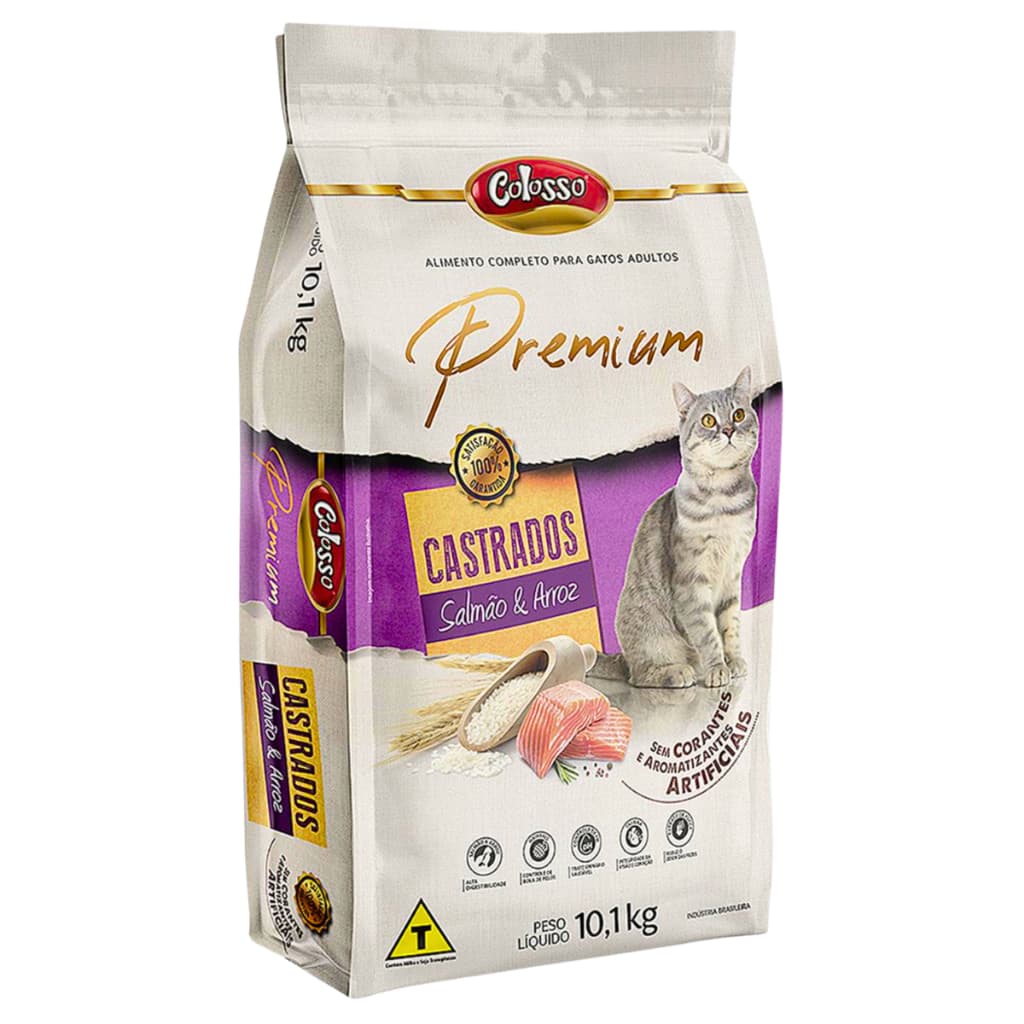 Ração para Gatos Castrados Premium Salmão e Arroz Colosso - 10 Kg