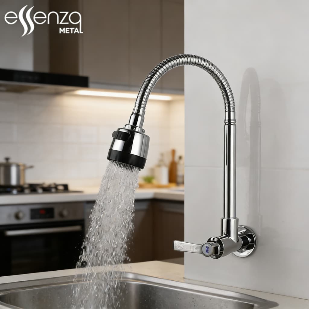 Torneira Cozinha Gourmet Parede Mangueira Cano Flexível 3/4 Volta Cromo Prata Torneira Lavanderia