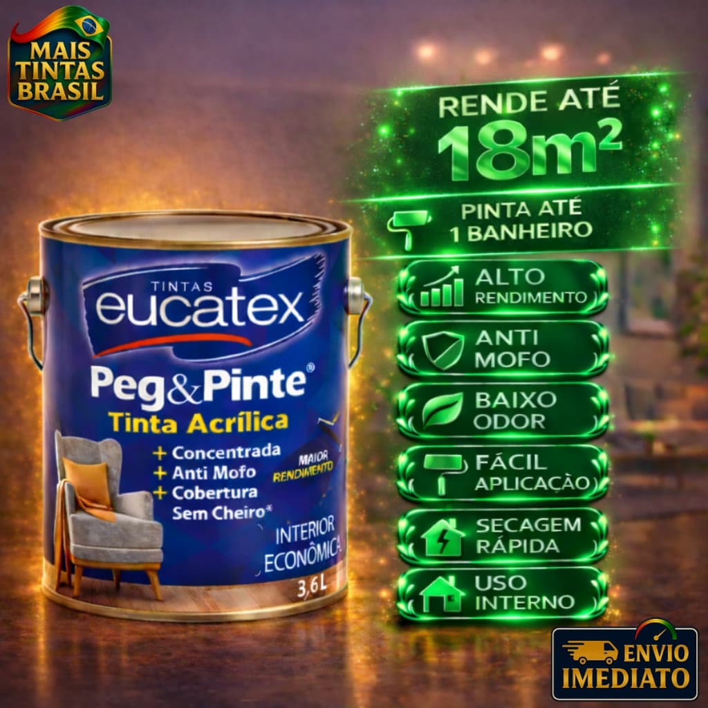 Tinta para Parede Anti Mofo Sem Cheiro Peg e Pinte Acrílica Eucatex 3,6 Litros