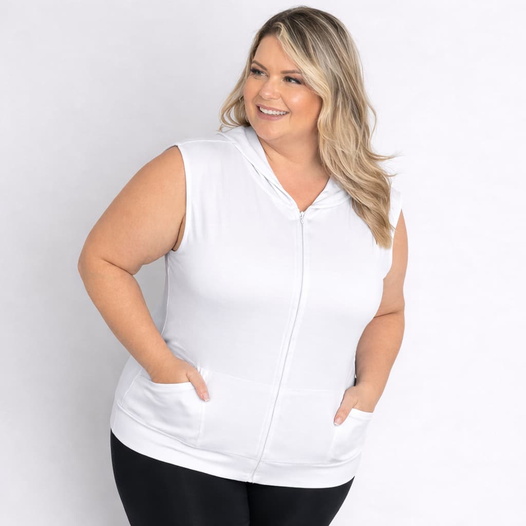 Jaqueta Colete Plus Size Feminino Dry Capuz Academia Caminhada Corrida