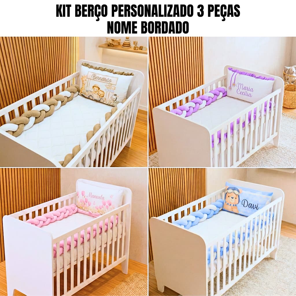 Kit Berço Personalizado 3 Peças Berço Americano Nacional Micropercal 160 fios Menino Menina