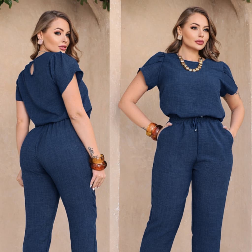 Conjunto Feminino Casual Elegante em Linho Calça e Blusa Sofisticado Uniforme