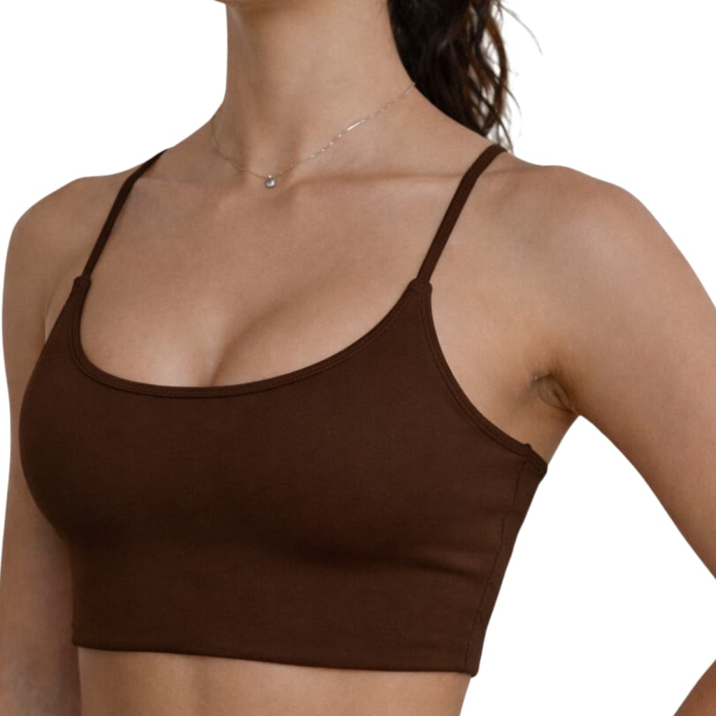 Top Marrom Com Bojo Removível Academia Fitness Duplo Feminino Corrida Moda Estilo Conforto