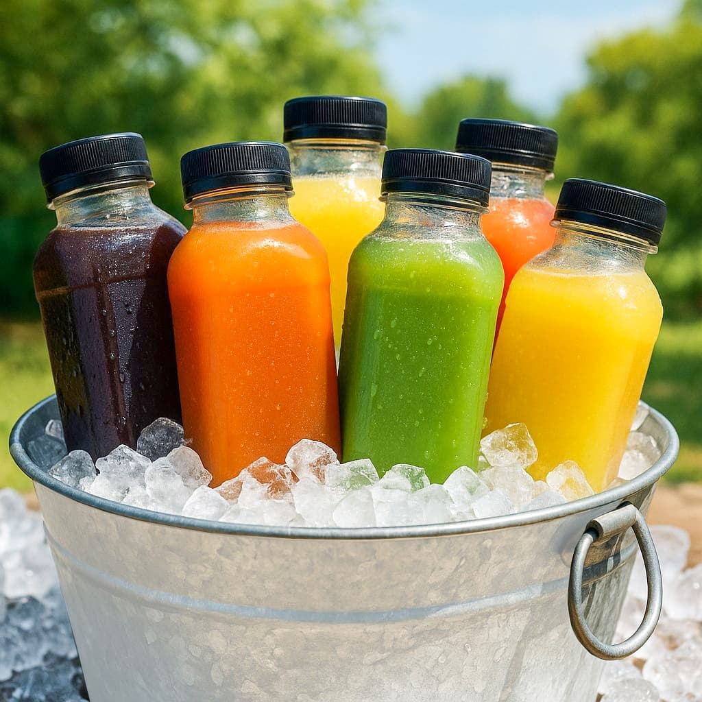 Garrafa PET 200ml 300ml 500ml com Tampa Lacre Preta para Suco Detox, Açaí, Água e Drinks