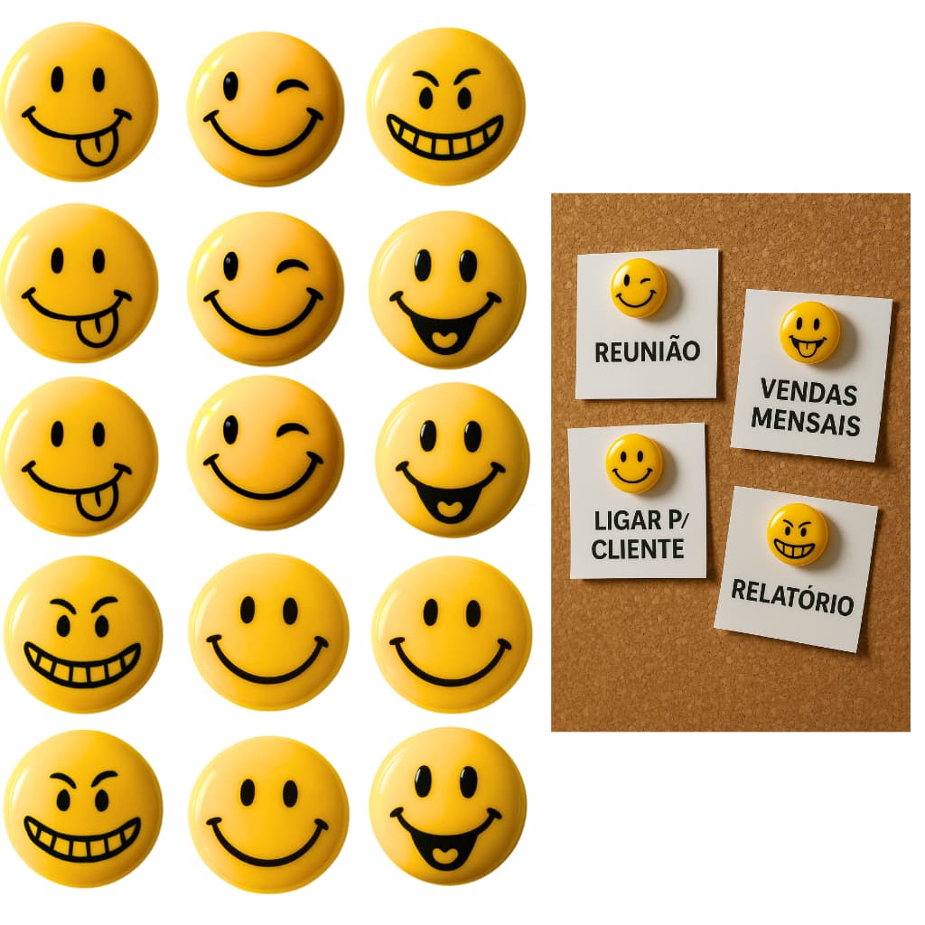 Kit 30 Imãs Emojis 2cm magnético animado geladeira lousa quadro mural alta fixação escolas empresa c