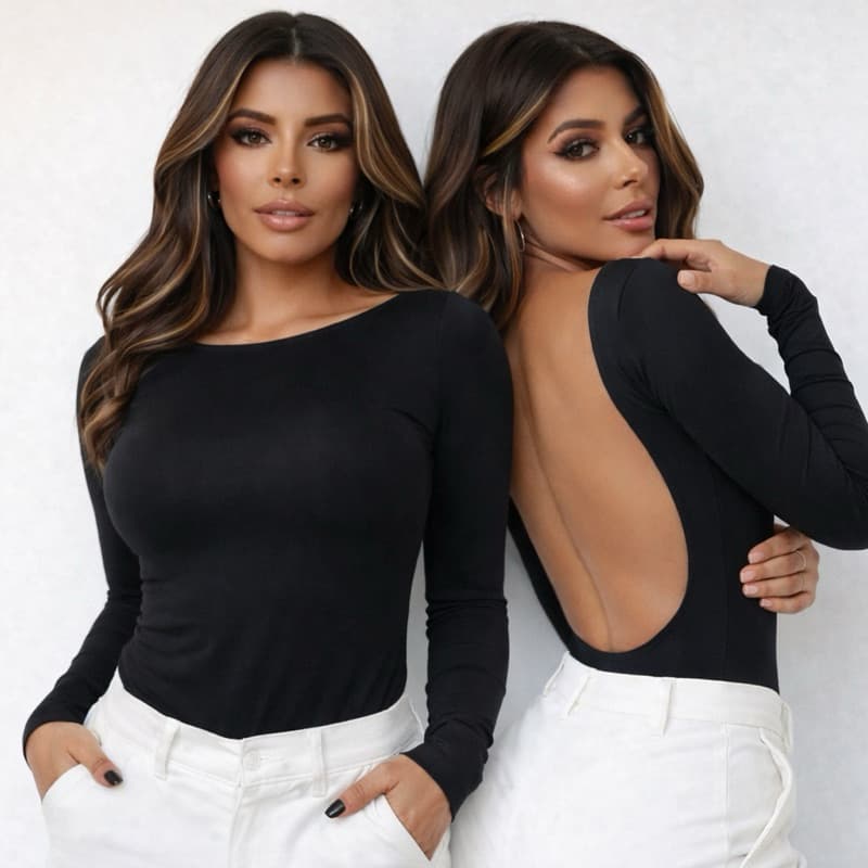 Body manga longa costas nua em suplex