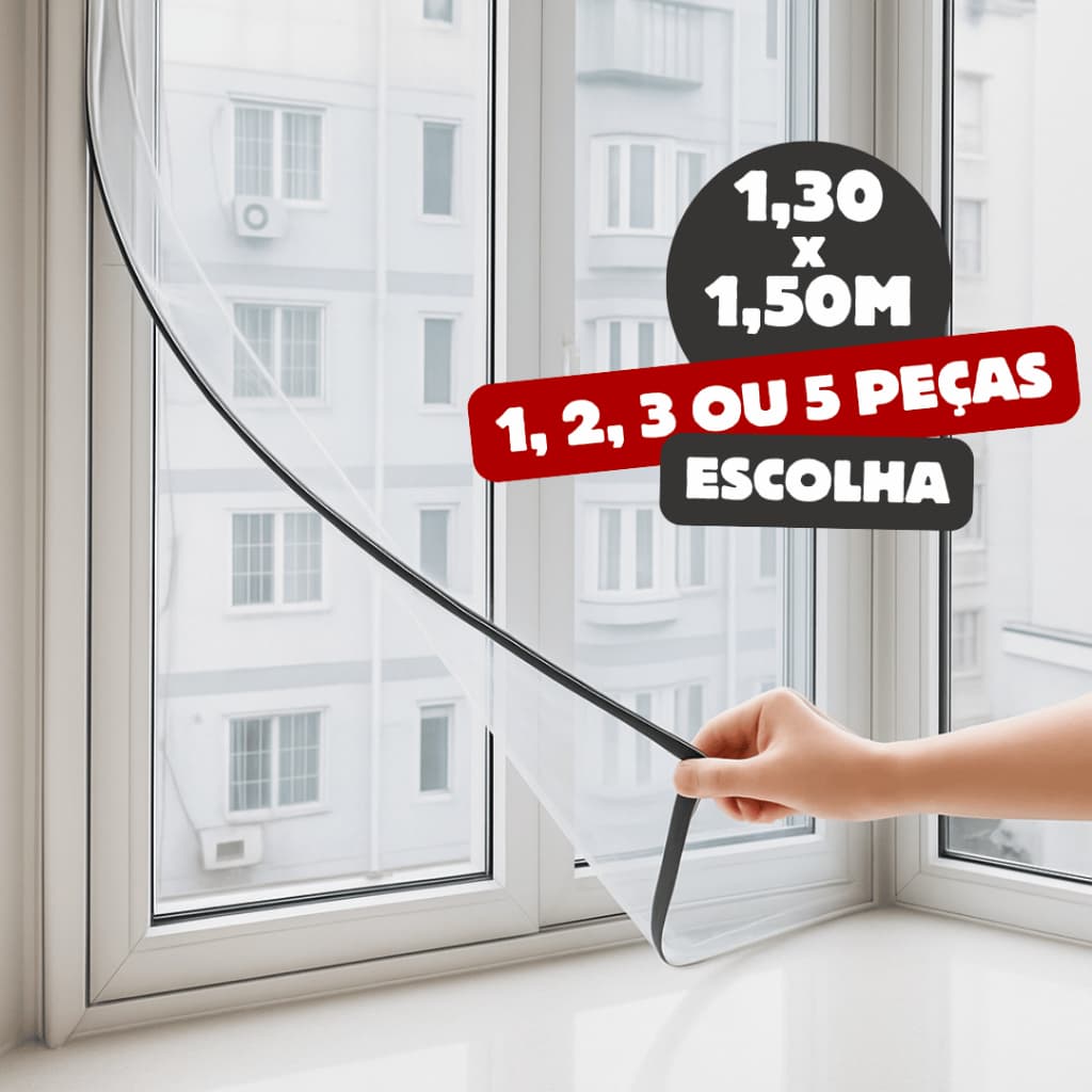 Tela Mosquiteiro 130x150cm Janela Escolha Quantidade 1,2,3 ou 5 Com Fecho Contato e Fita Dupla Face