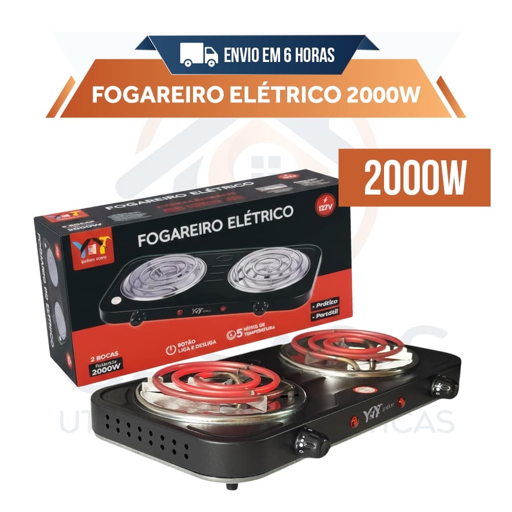 Fogareiro Elétrico 2 Bocas Portátil Camping Cooktop Cozinha 110v - 220v Viagem Premium