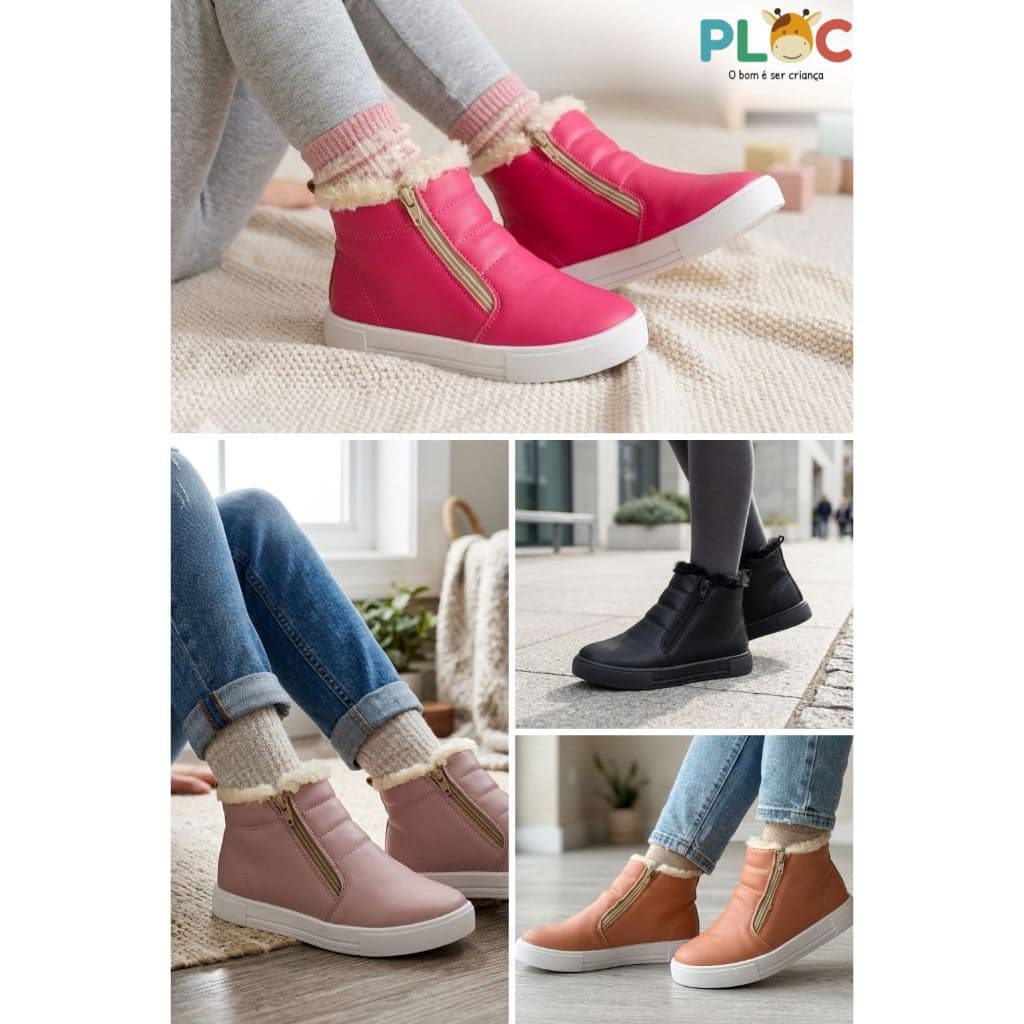 BOTA COTURNO TÊNIS CANO ALTO INFANTIL MENINA FORRADA DE PELÚCIA SUPER MACIA