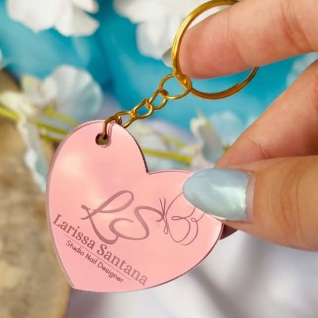 70un Chaveiro Personalizado Acrílico Espelhado Logo Brinde Lembrancinha Mimo Aniversário Batismo