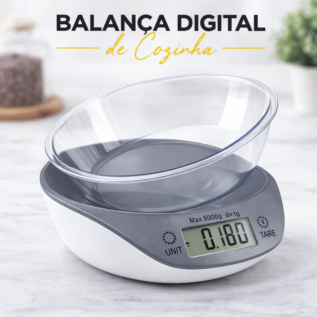 Balança de Cozinha Digital Tigela Removível Display LCD e Função Tara para Medições Precisas