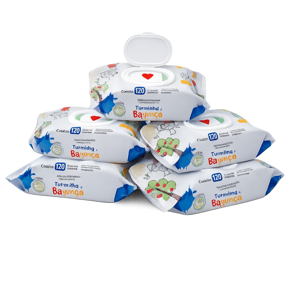 Kit 5 Pacotes Toalhas Umedecidas Turminha Da Bagunça 120 Unidades 19X13 cm 98% Água