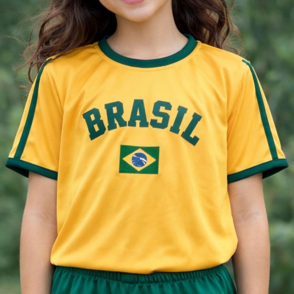 Camiseta Dry Fit Infantil Juvenil Camisa Esportiva com Bandeira do Brasil