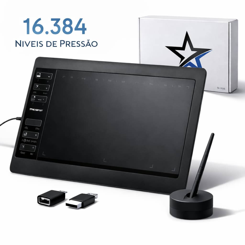 Mesa Digitalizadora 11,6” 16.384 Níveis 5080 LPI 8 Pontas Extras para Desenho Windows Mac Android