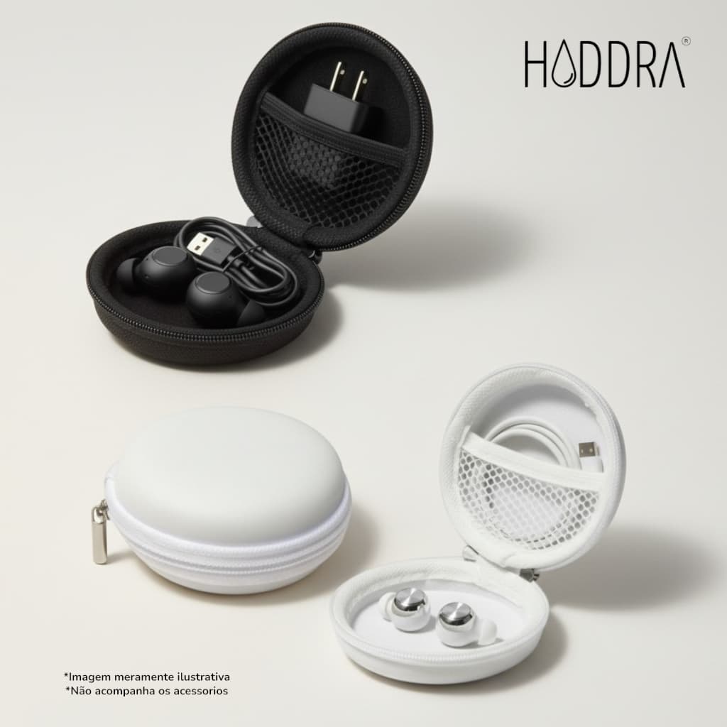 Estojo Organizador Case De Couro Sintético Rígido Portátil para Cabos, Carregador e Acessórios