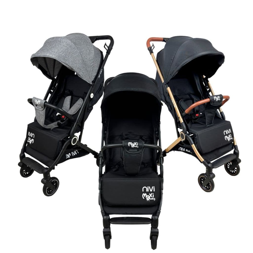 Carrinho Bebe Passeio Vira Berco Nivi até 15kg Reclinavel Capota Rodas Preto Cinza Maxi Baby
