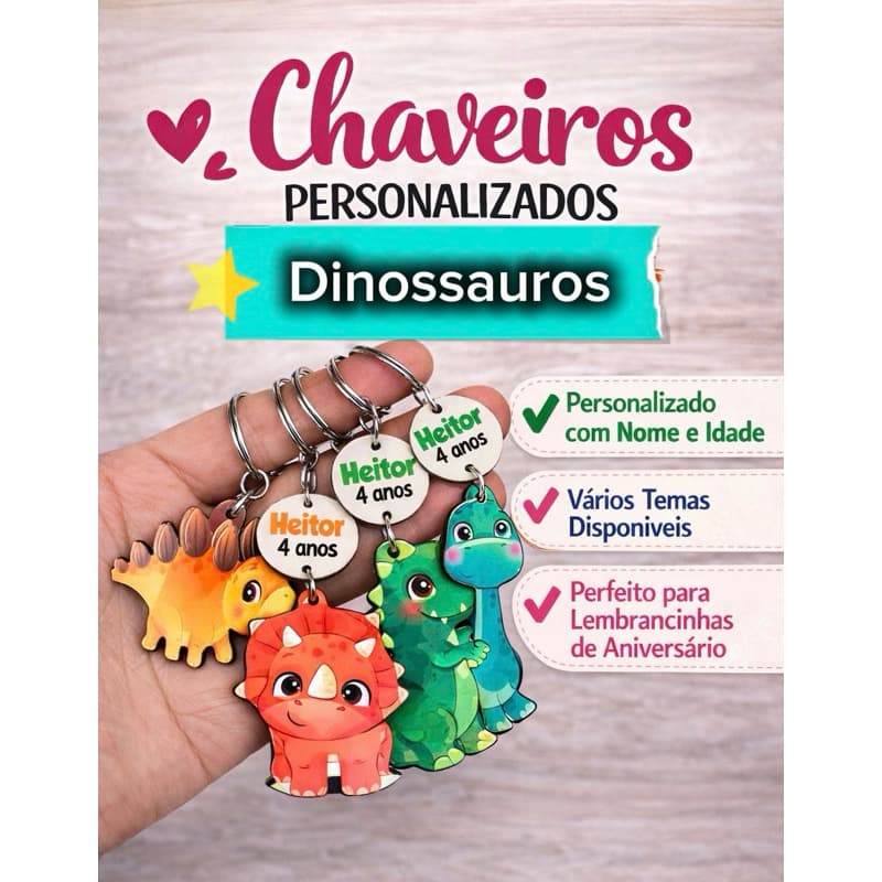 Dinossauro Baby Chaveiro em Acrilico Molhável Lembrancinha Infantil