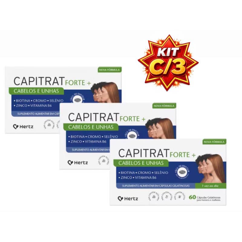 Kit Capitrat Forte + Cabelos e Unhas c/ 60 cápsulas - Kit c/3 (180 cápsulas) ou Kit c/2 (120 cápsulas)