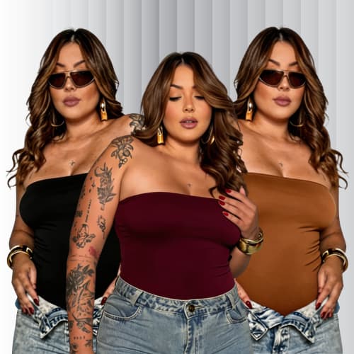 Blusa Plus Size Feminina Tomara Que Caia Top Tube Com Tecido Duplo Ajuste Perfeito G1 ao G3 Uni KIt