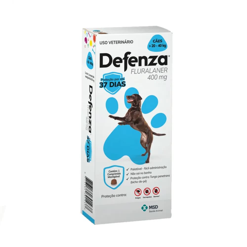 Defenza Cães De 20 A 40Kg Antipulgas, Carrapatos E Sarna Caixa Com 1 Comprimido Palatável 400mg