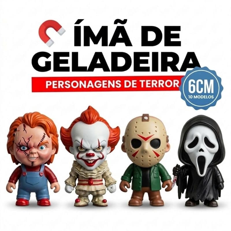 Ímã de Geladeira Terror Super Realista Pânico Resident Evil IT Jason Chucky Exorcista Action Figure Decoração Cozinha