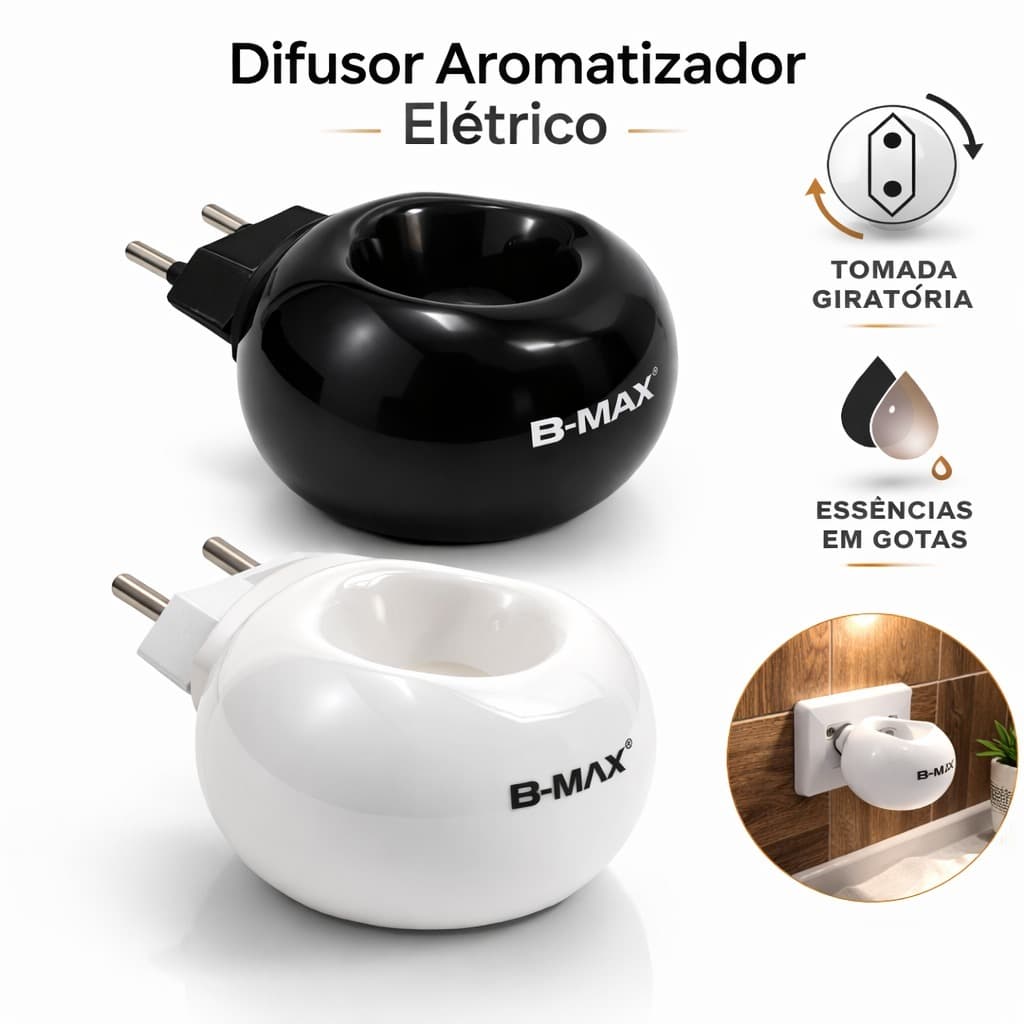 Difusor Aromatizador Elétrico Bivolt Porcelana Plug Giratório B-MAX