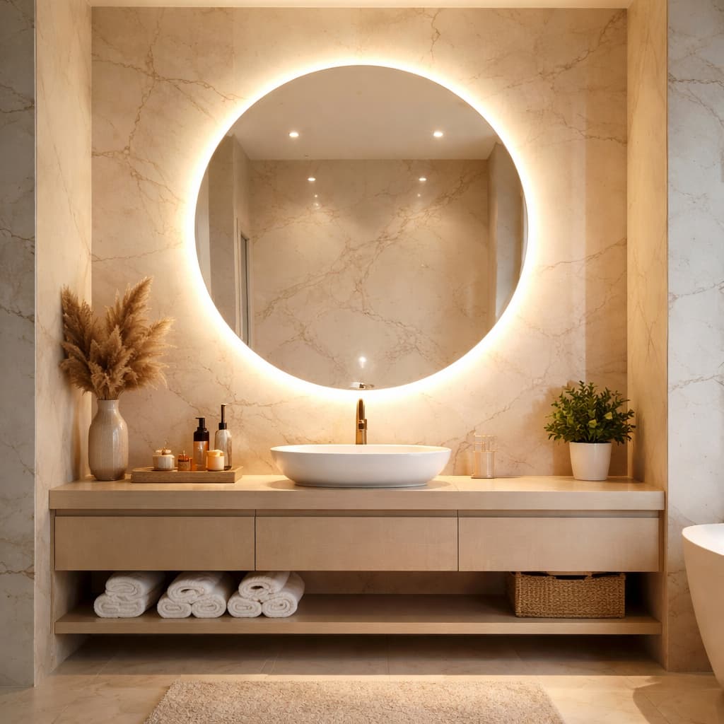 Espelho LED Banheiro Redondo 60x60 Iluminado Bivolt com Fonte Luz Fria/Quente