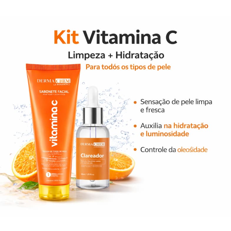 Kit Dermachem Vitamina C Limpeza Facial + Sérum Hidratante Iluminador