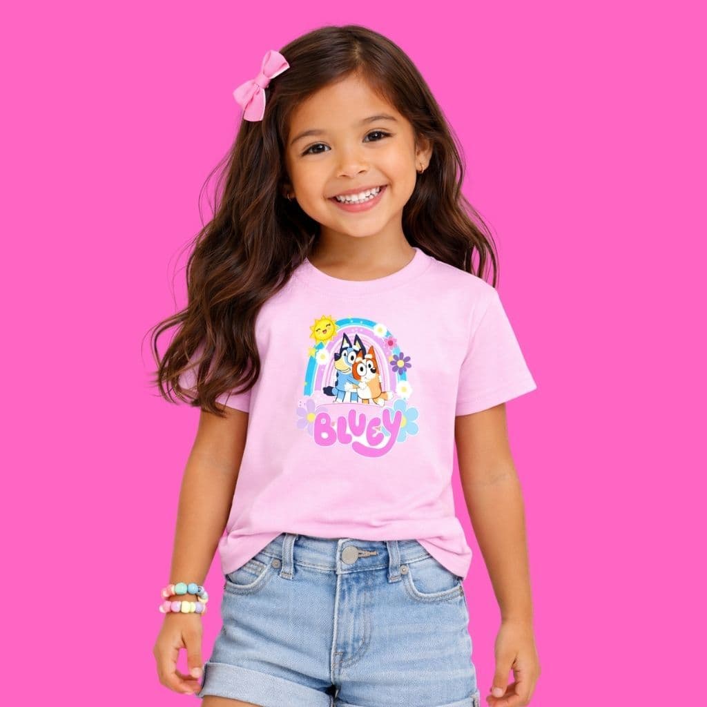 Camiseta Feminina Bluey Estampa Divertida 100% Algodão Roupa infantil Confortável Casual
