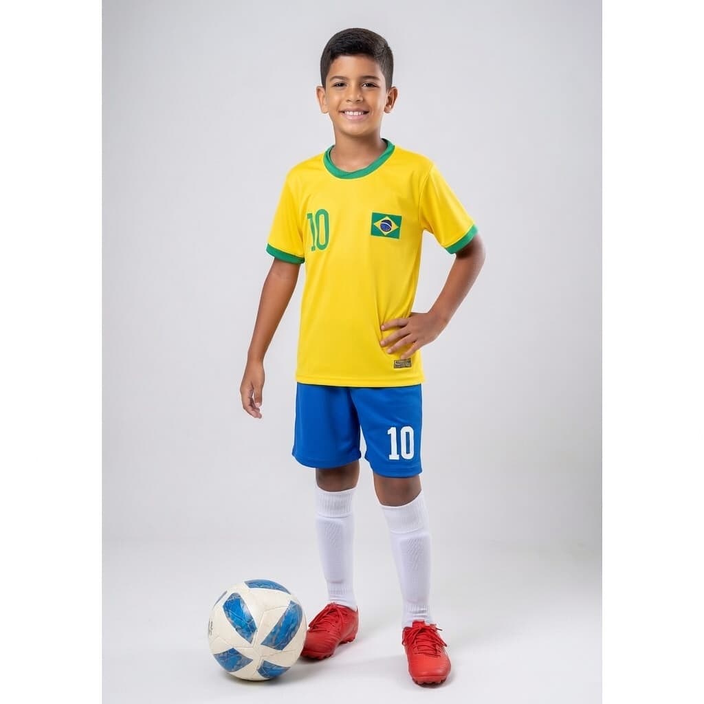 Conjunto Infantil 2 Peças Juvenil Unissex Patriota Brasil Bandeira Azul Verde e Amarelo