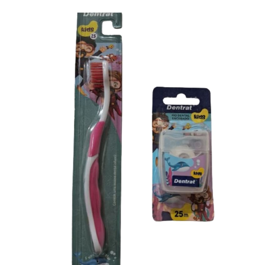 Escova Dental - Kids - Dentrat Rosa/ Fio Dental Kids 25m