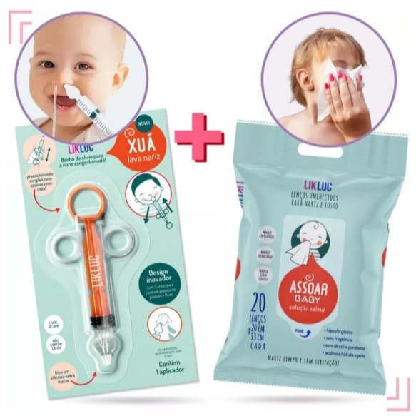 Kit Resfriado Xuá Seringa Inteligente Lavagem Nasal + Lenço Umedecido Assoar Baby Nariz Rosto Bebê Likluc