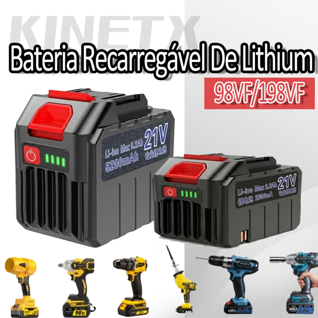 KINETX Bateria Recarregável De Lithium 98VF/198VF 10/20 Seções Adequadas para Parafusadeiras e Chaves de Impacto