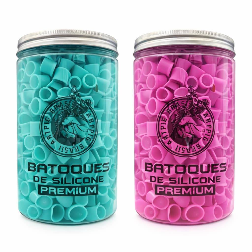 Batoque de Silicone para tinta Ink tattoo micropigmentação Rosa Ciano - 300 Unidades M