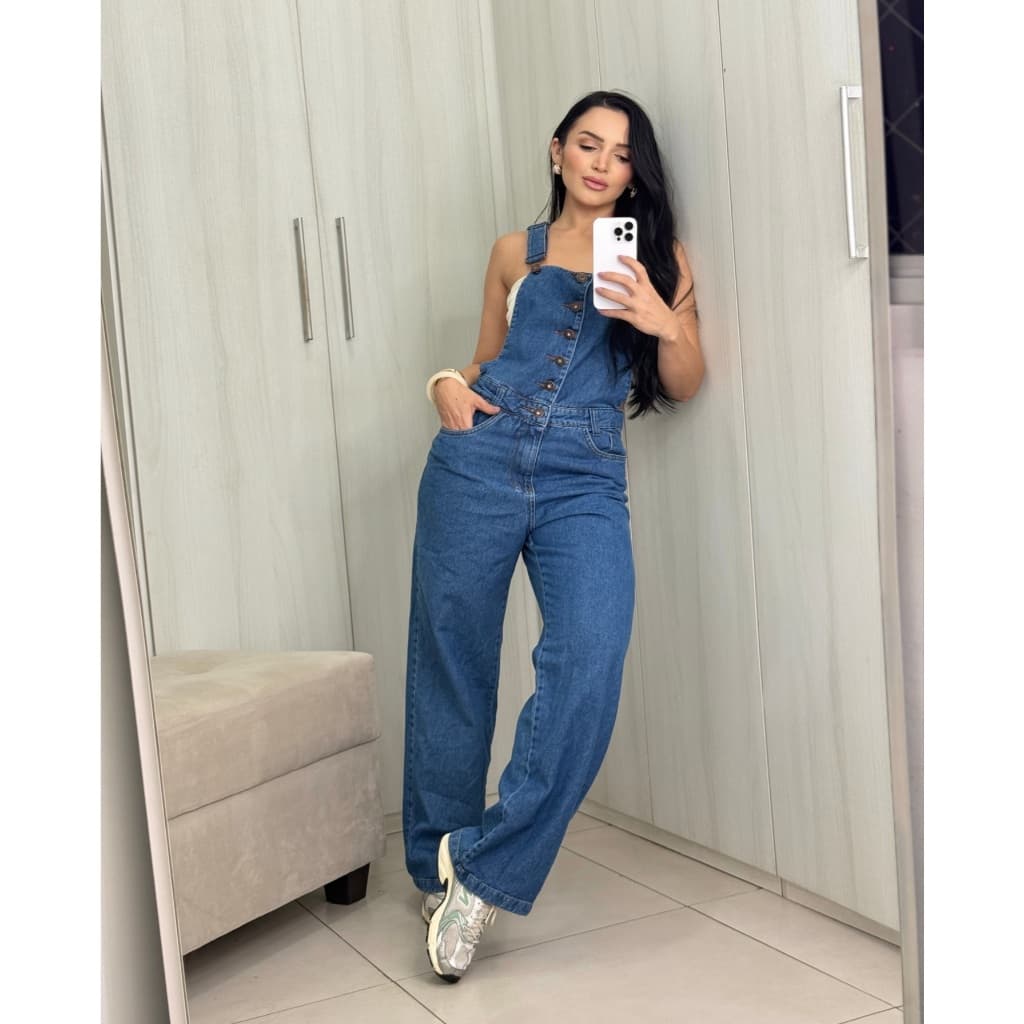 jardineira jeans feminina