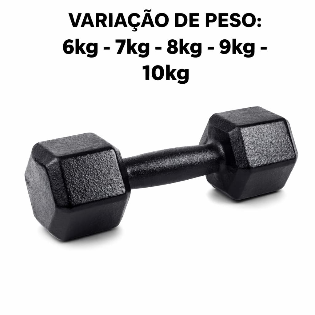 Halter Sextavado Pintado Unid 6 a 10 kg One Life Sports® | Treino em Casa Musculação Funcional Peso