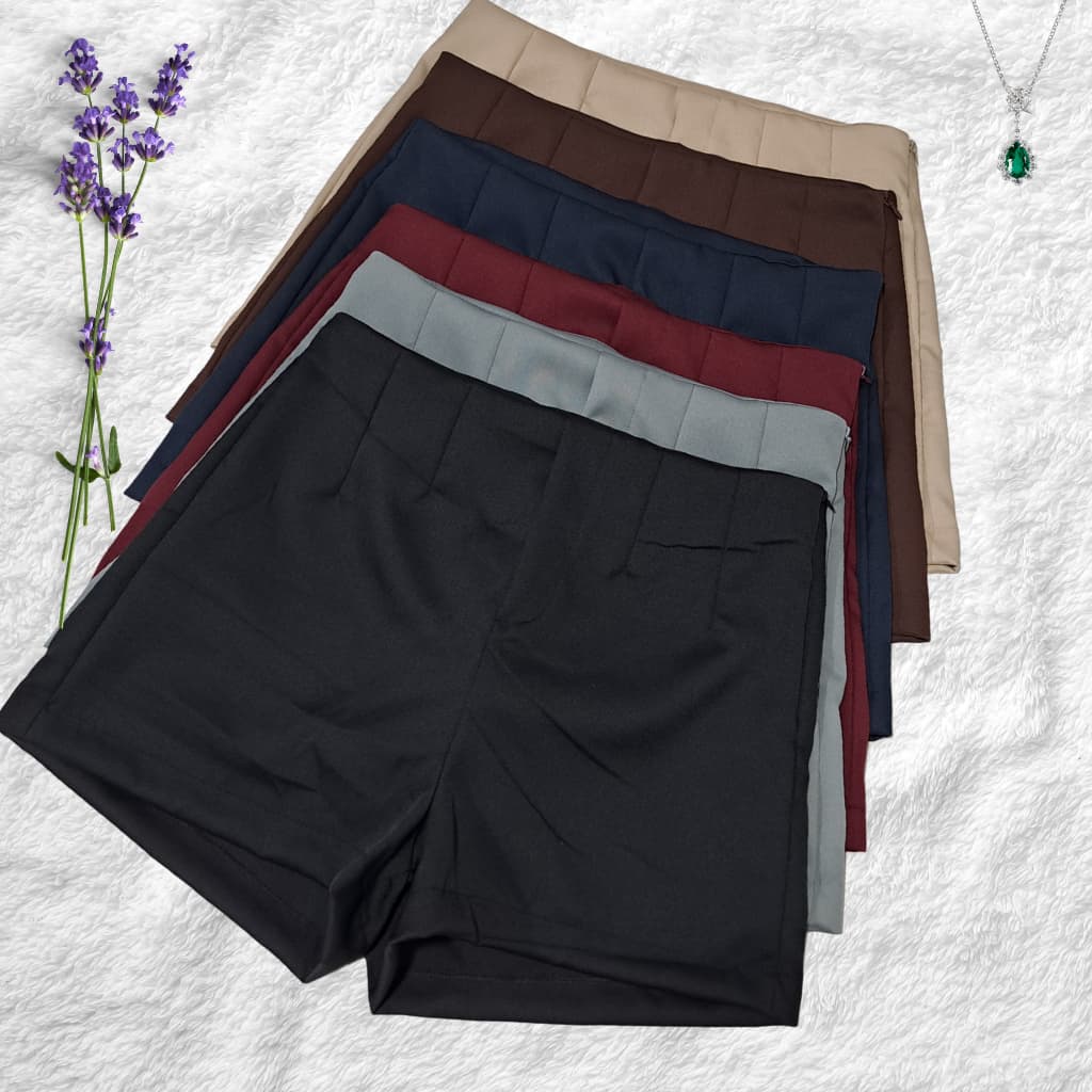 Short Alfaiataria Feminino Social Cintura Alta com Zíper Lateral Corte Estruturado Premium