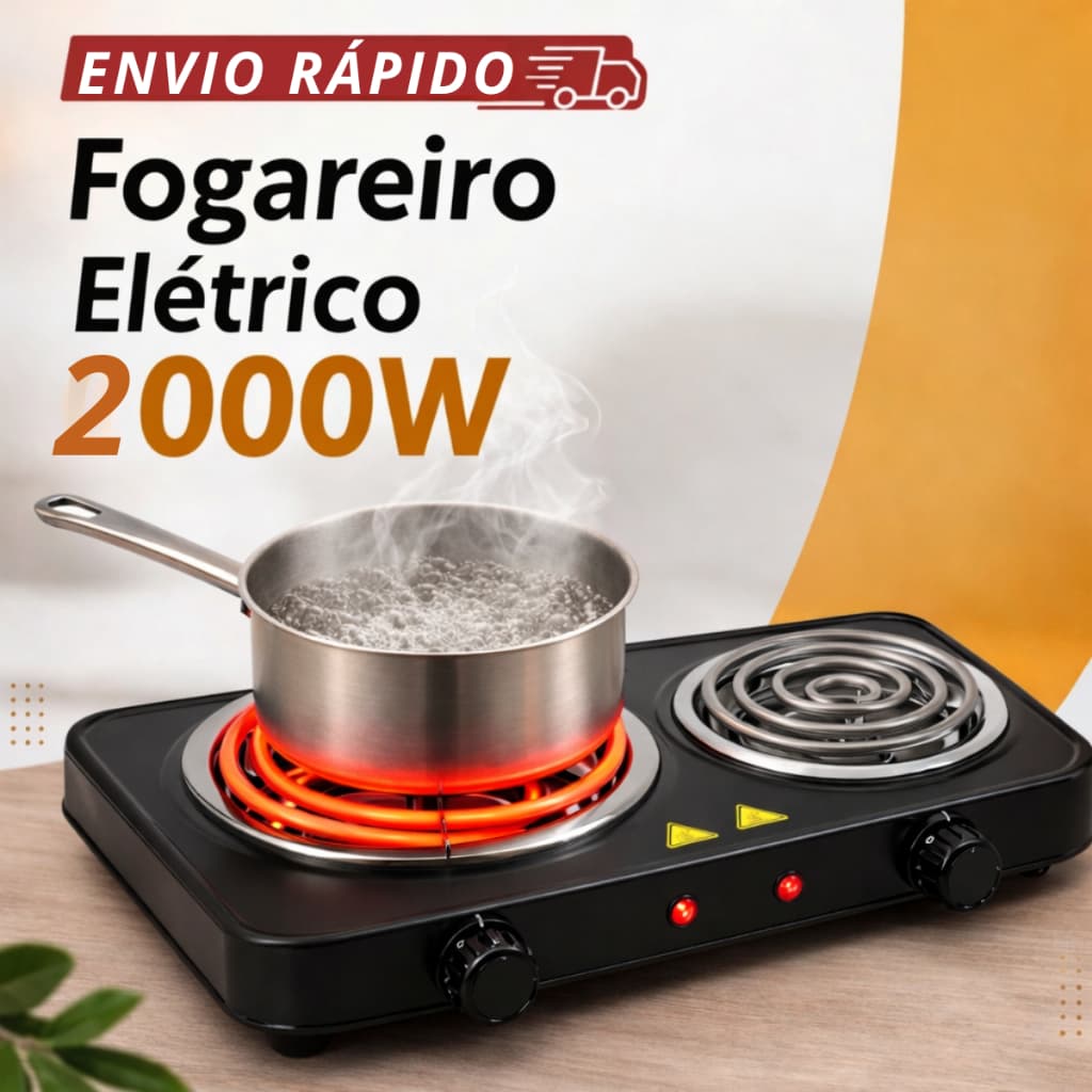 Fogareiro Elétrico 2 Bocas 2000W Portátil Kaza+ Camping Cooktop Cozinha 110V Ou 220V Viagem Premium