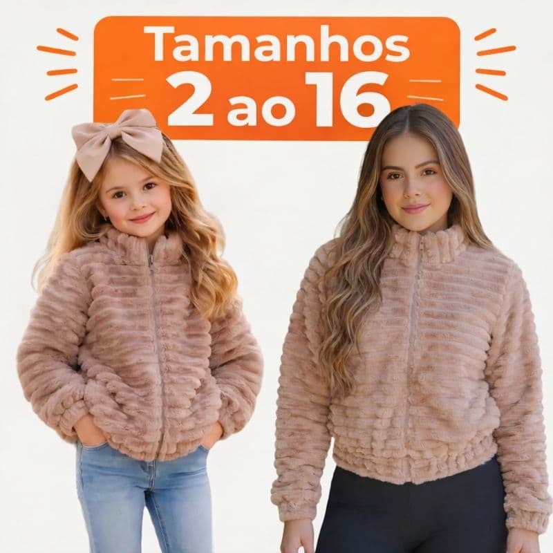 Jaqueta Feminina Bomber Aveludada Quente Inverno Estilo Colegial Blusa de Frio Moda Blogueira Infantil e Juvenil 2 ao 16