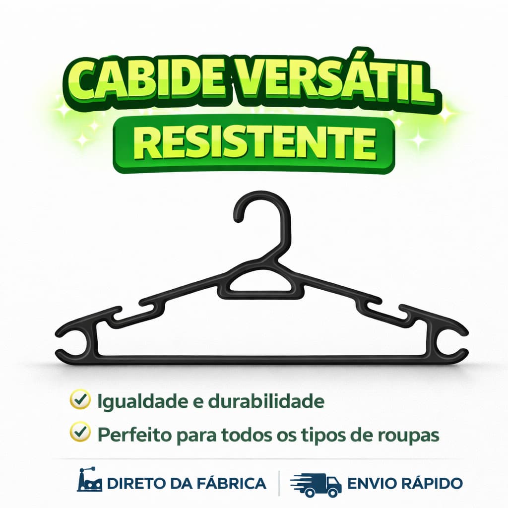 Cabide Adulto Preto Reforçado 38cm - Kit 10 a 100 Unidades - Suporta até 3Kg