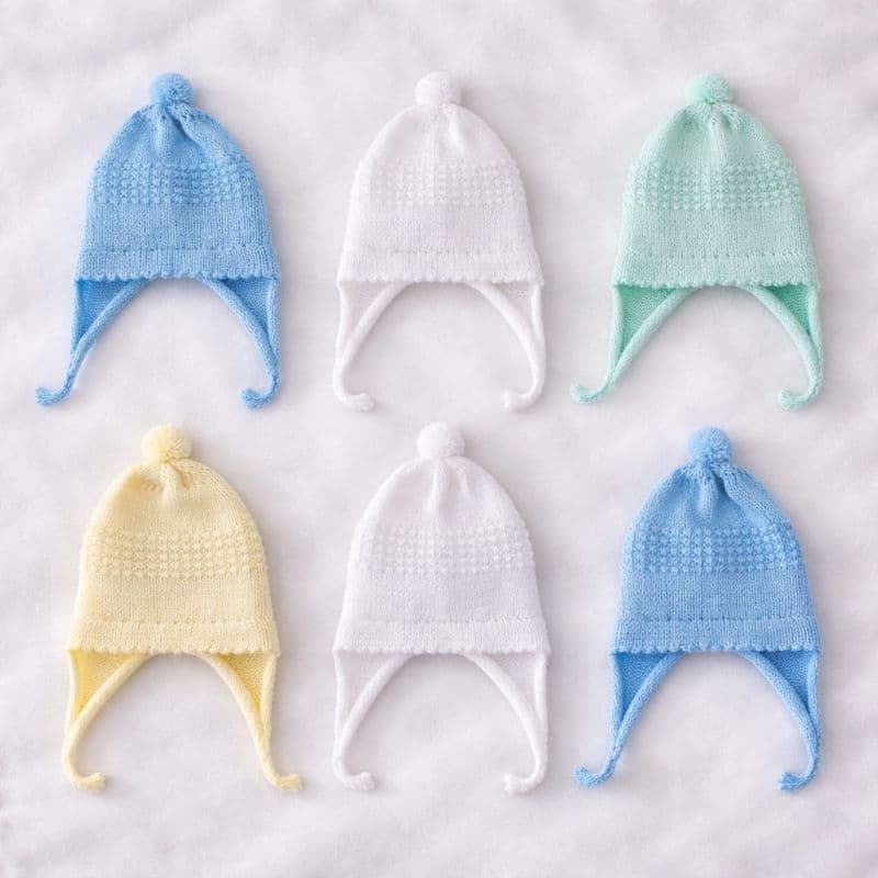 6 GORRINHOS DE BEBÊ RECÉM NASCIDO - LÃ - TRICÔ - SAÍDA DE MATERNIDADE