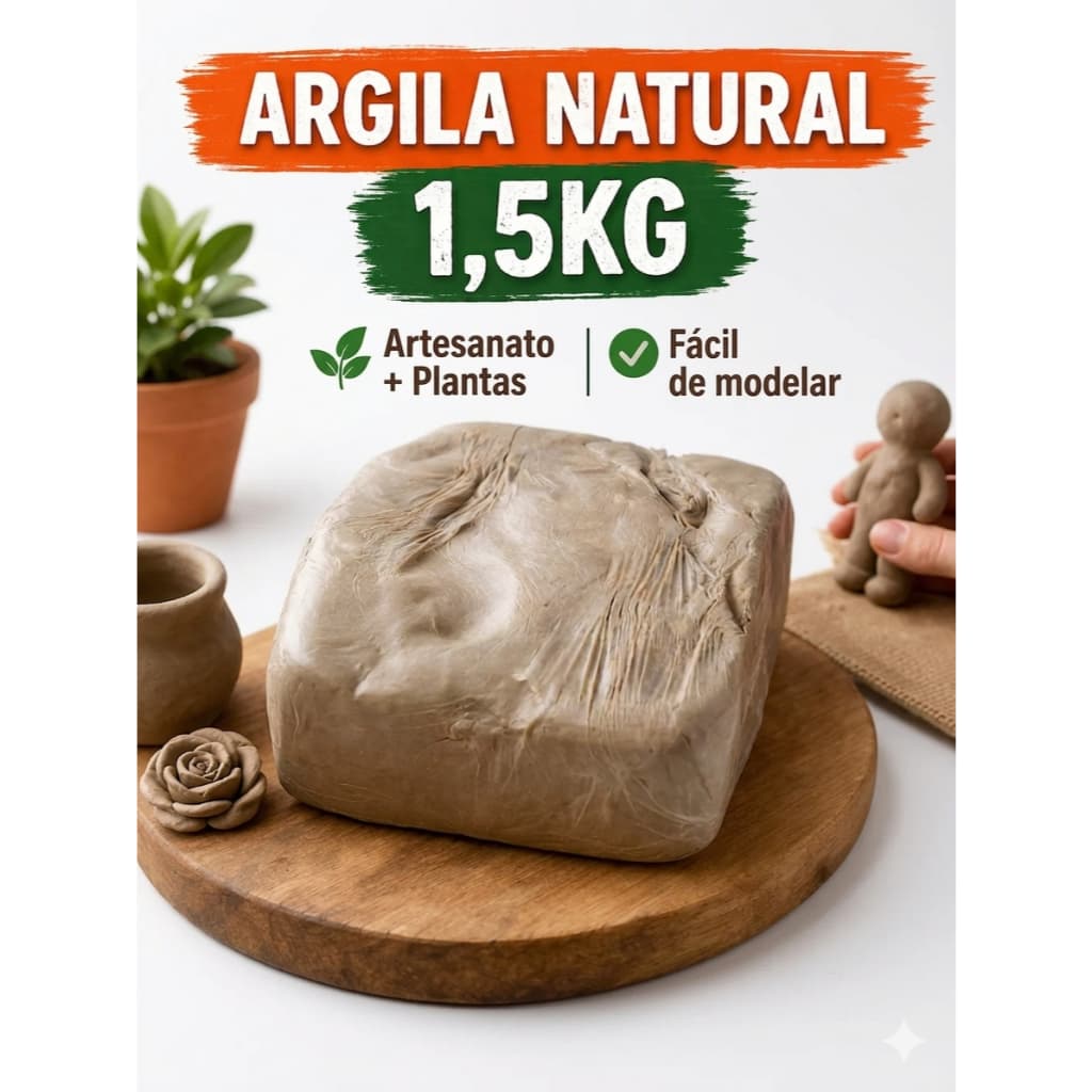Argila Natural 1,5kg | Perfeita para Artesanato e Vasos | Quanto Mais Leva, Mais Desconto