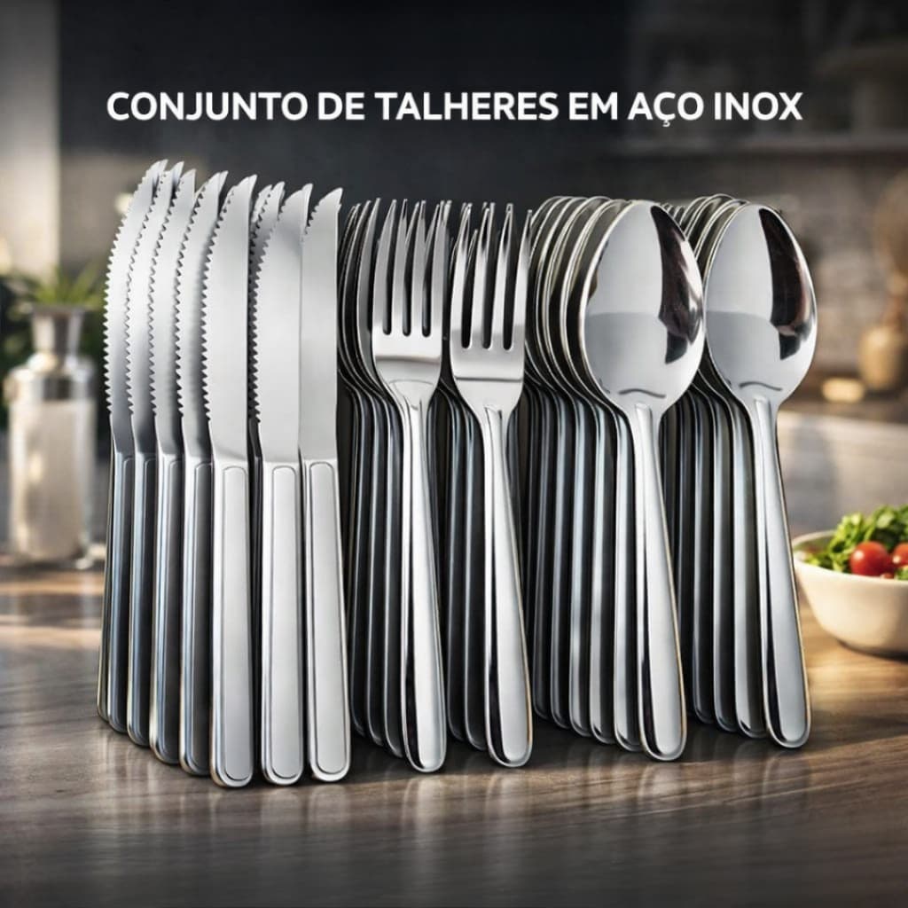Jogo De Talheres 24 /48 / 72 Peças Aço Inox  Facas Garfos De Mesa  Colheres E  Colheres De Sobremes