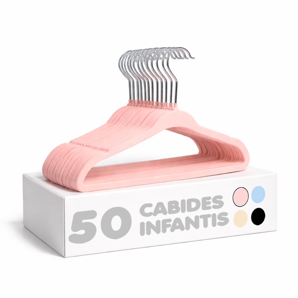 Kit【50】UN Cabide Rosa de Veludo Infantil Ultrafino Flexível – Ideal para roupas infantis e de bebê