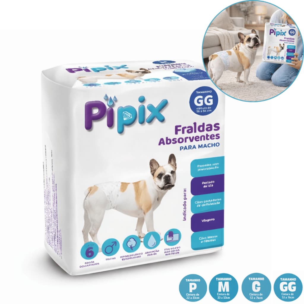 Fralda Higiênica Descartável para Cães Macho Pipix 6 Unidades