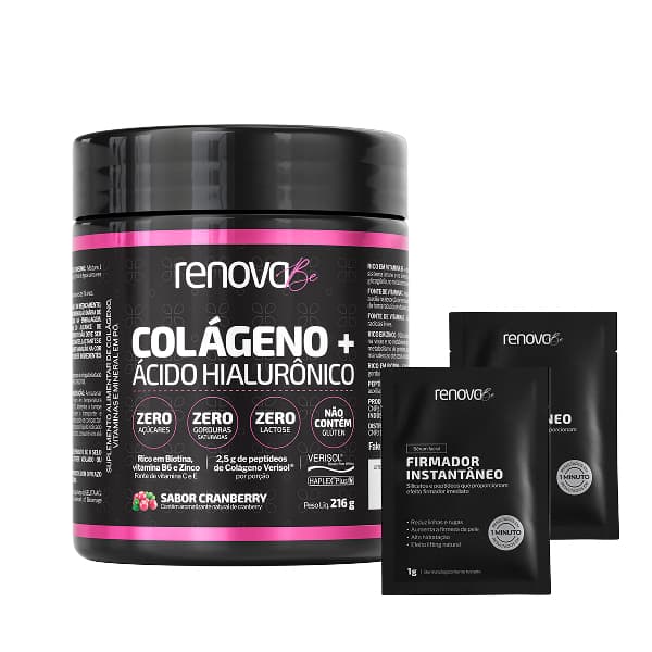 Suplemento em Pó Colágeno Renova Be Verisol Ácido Hialurônico + Sachê Firmador Lifiting Cindera - Cabelo e Pele