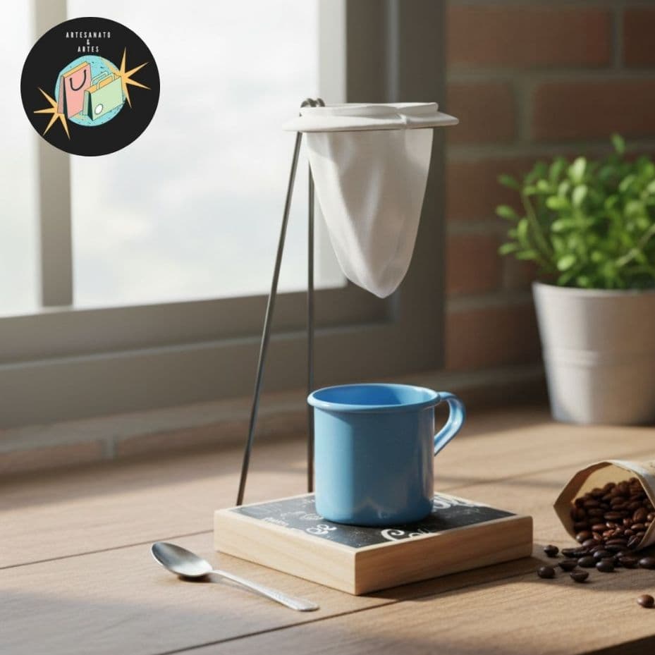 Suporte Mini Coador Individual Suporte Xicara Mariquinha Alumínio Pano 90ml