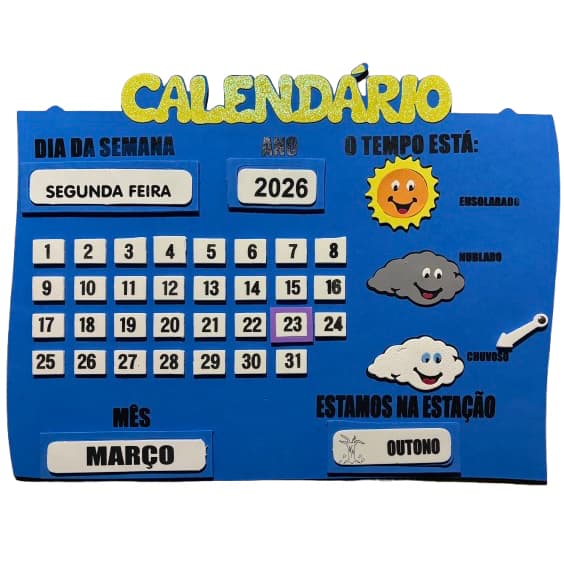 Painel Calendário Grande Educativo Para Sala de Aula 2026 2027 Professor Volta às Aulas Decoração 73x55 cm em Eva
