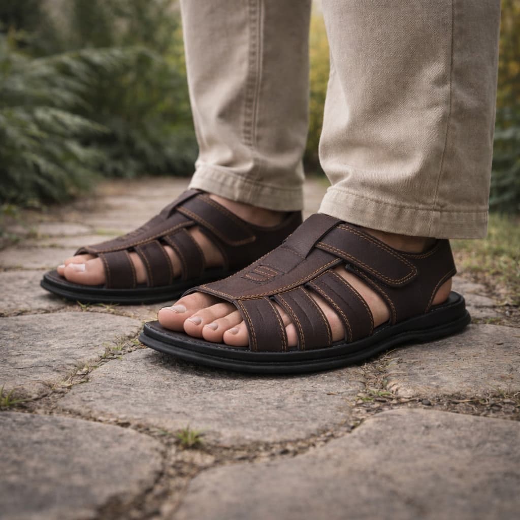 Sandália Masculina Couro Ortopédica Fechada Sola Alta Franciscana Super Confortável Premium