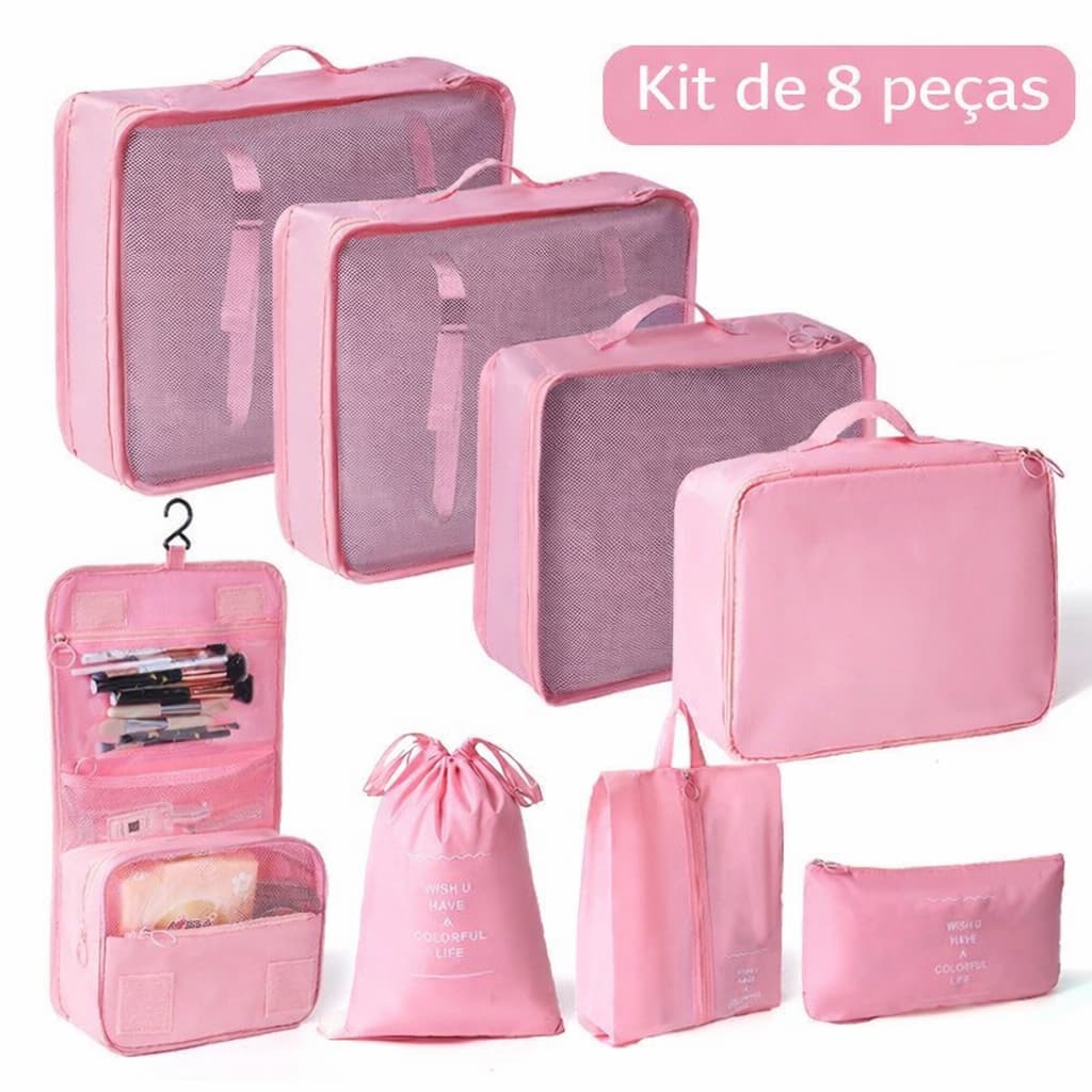 Kit Conjunto 8 Peças Organizador De Viagens Organizadoras Para Malas Bolsa